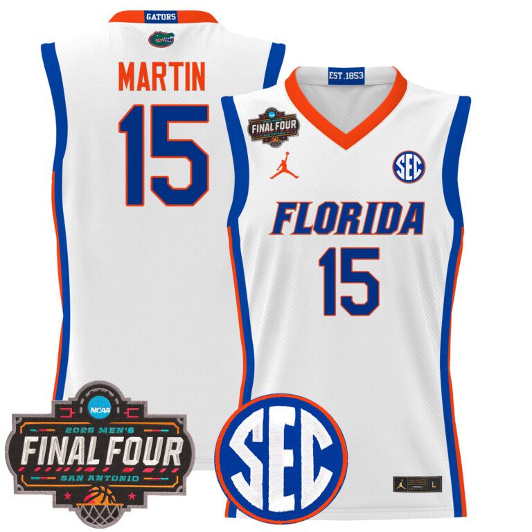 Men Florida Gators #15 Martin white 2025 Final Four Patch NCAA Jersey style 2->ncaa teams->NCAA Jersey